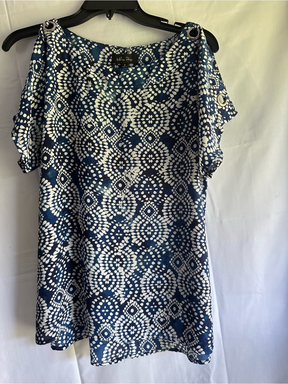 Melissa Navy and White Cold-Shoulder Tunic with Grommet Detail